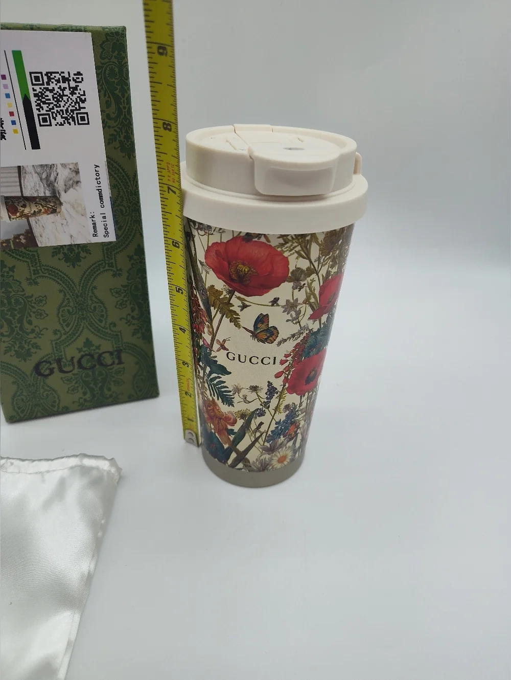 GUCCI Tumbler Asia Exclusive Floral Travel Tumbler Cup Gift Set Box Dust Bag NWT